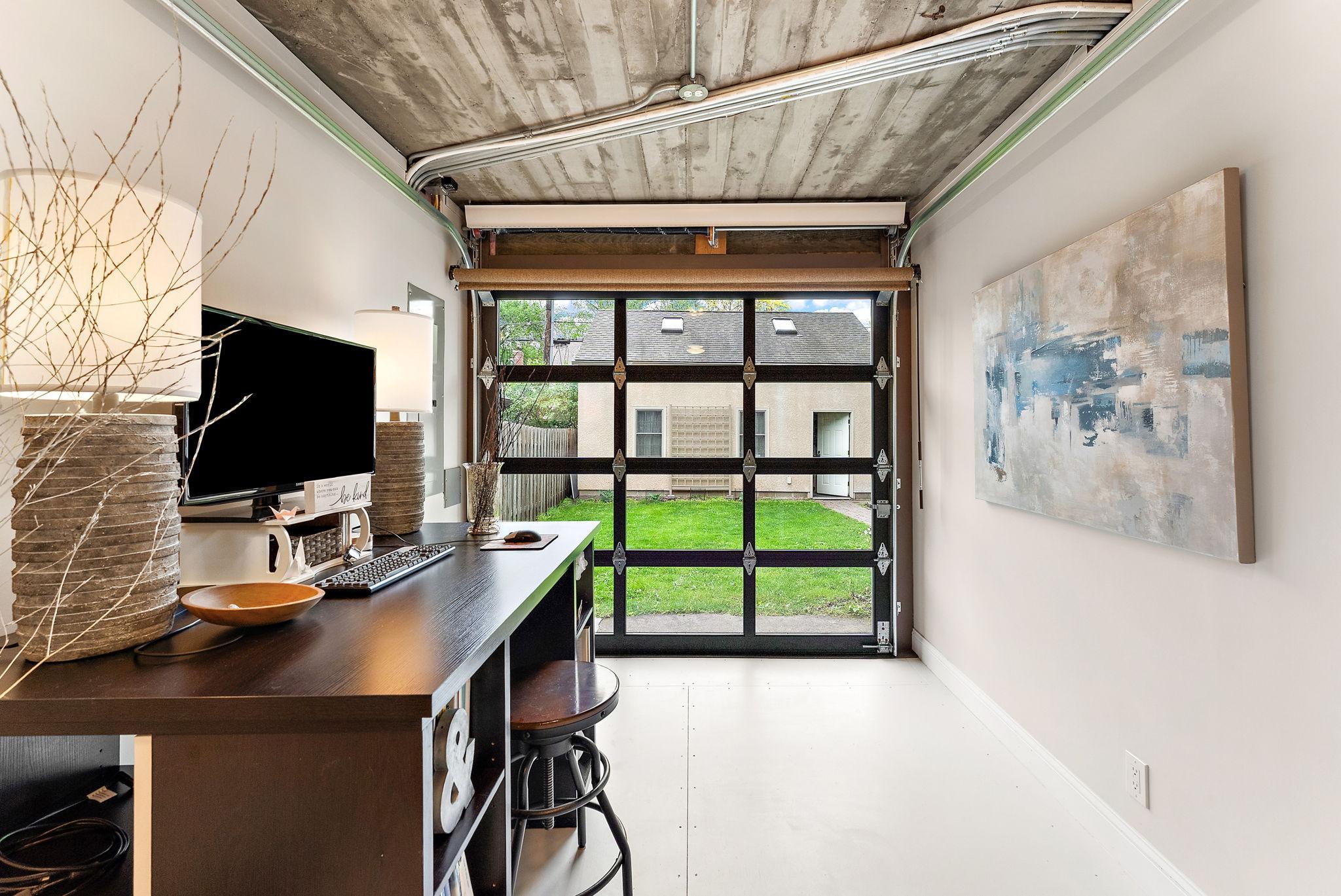 Glass garage door brings in so much light and character
