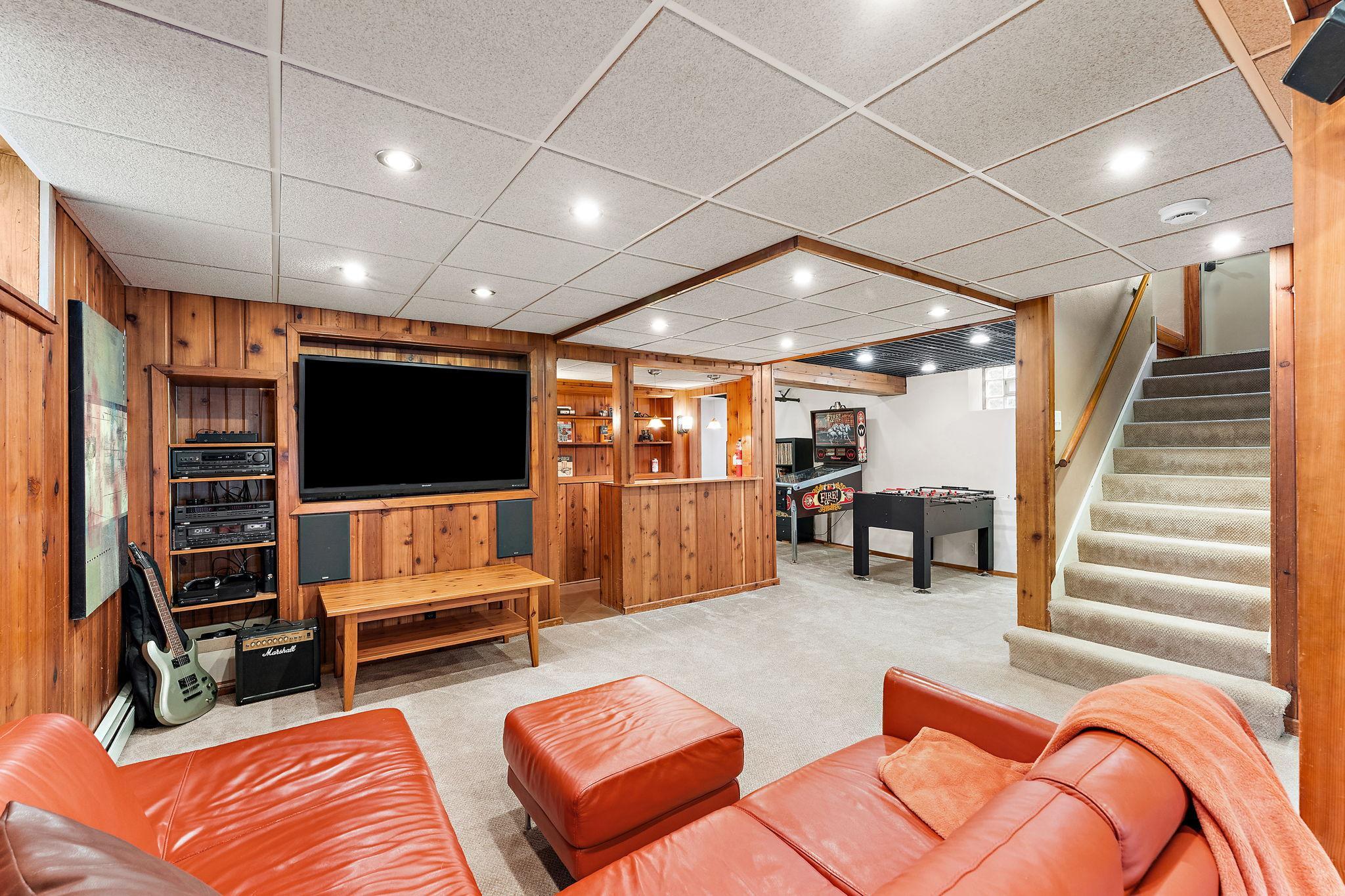 Lower Level Rec Room with Bar and Game Room