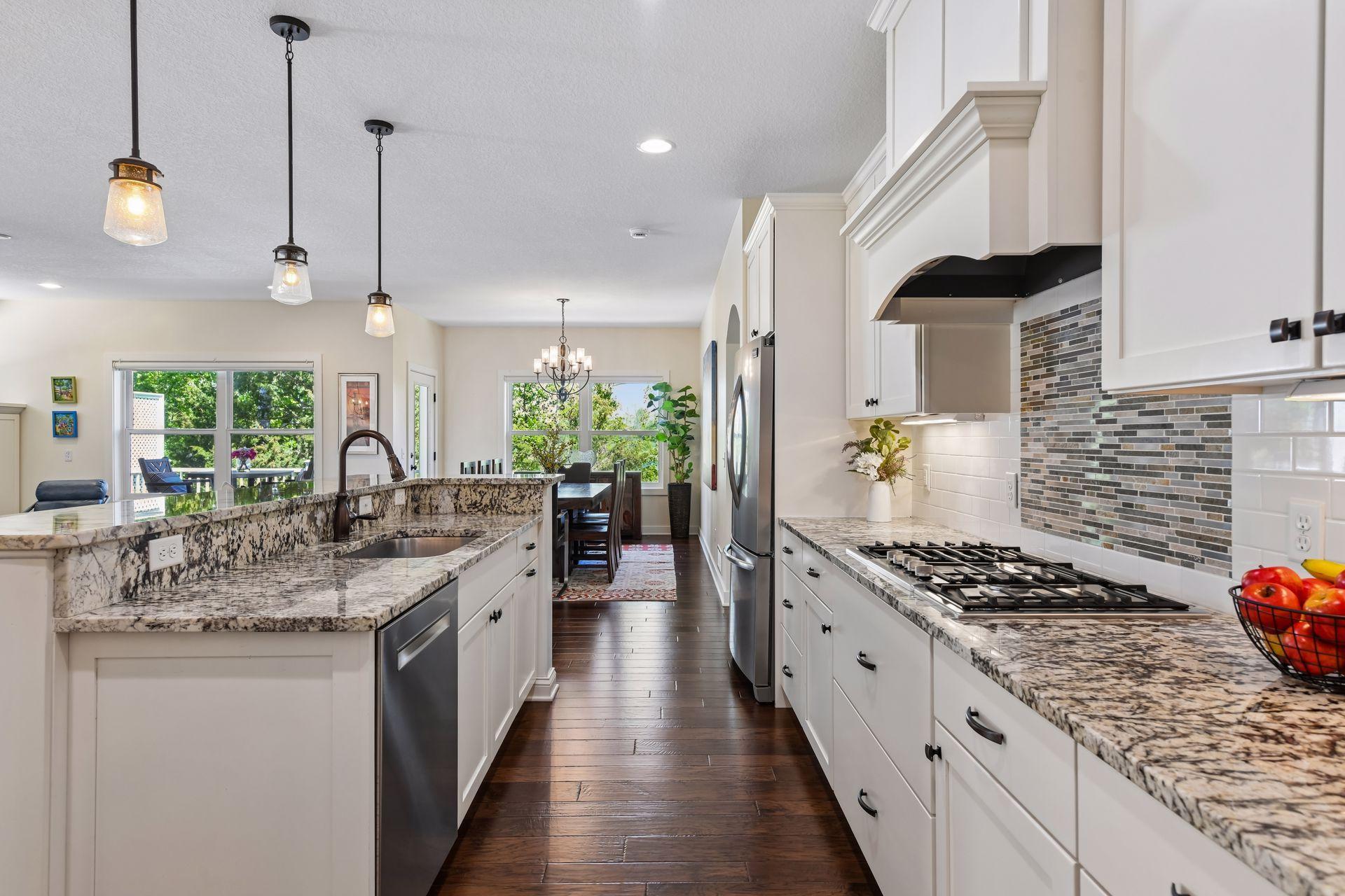 The dining area is conveniently located just steps from the kitchen.