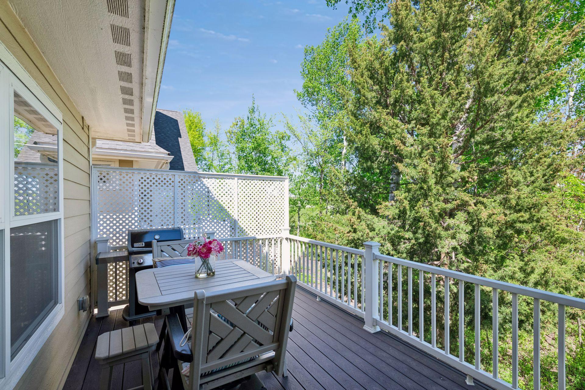 The elevated deck is large enough for grilling and entertaining.
