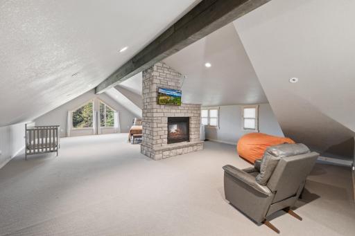 Upper Loft with Stone Fireplace to relax in...