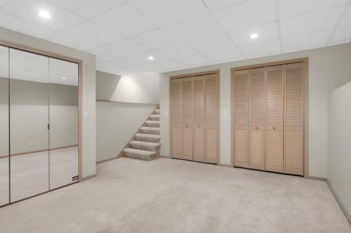 Lower level bonus room is perfect for a 4th bedroom, office, playroom, etc. Bonus room also features extra storage.