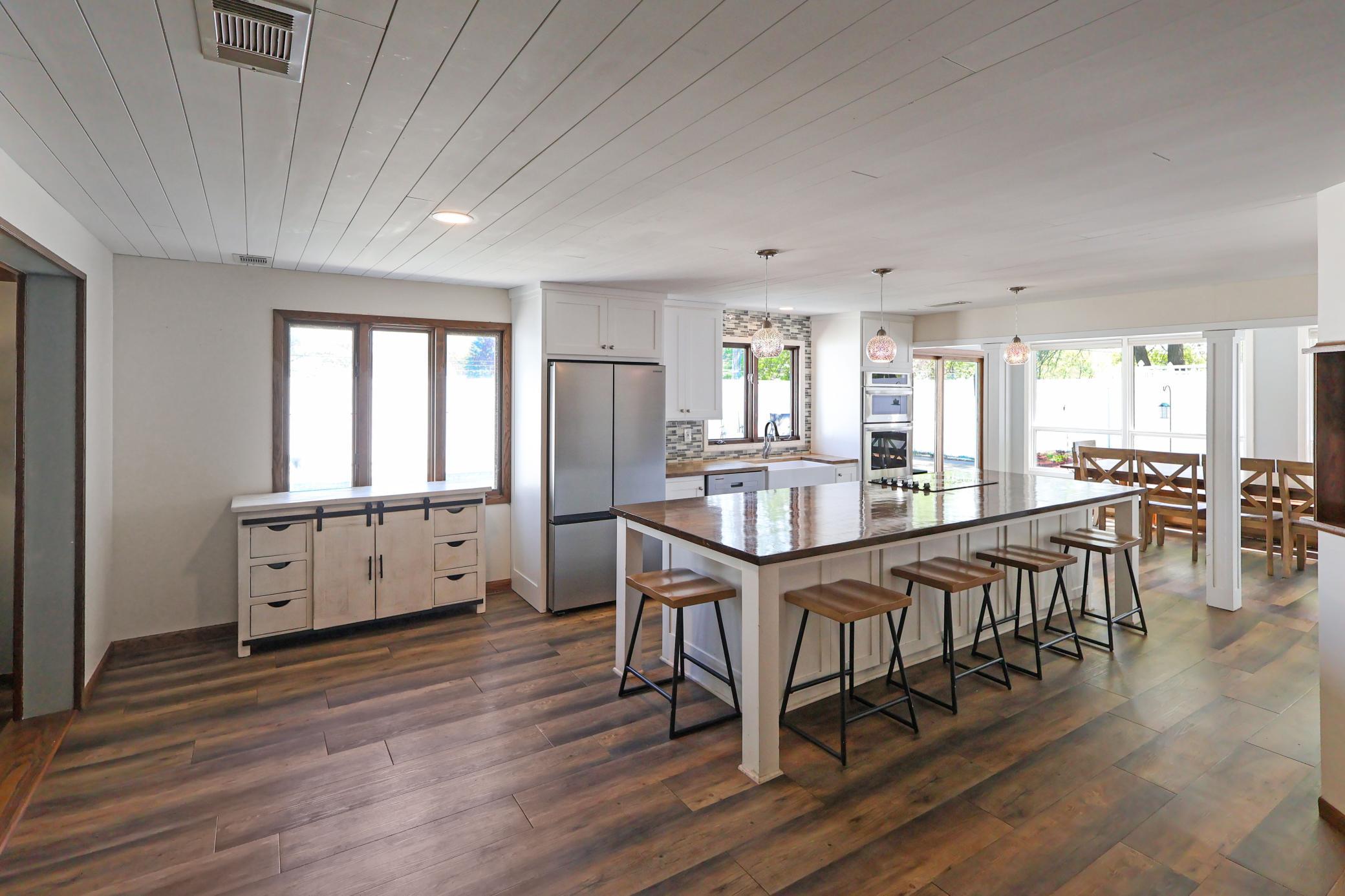 Spacious and updated kitchen and dining area.