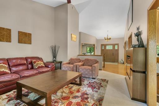 The living room is just off the spacious foyer.