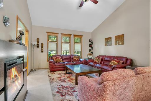 The main living room has ultra tall vaulted ceilings and makes the space feel open and bright.