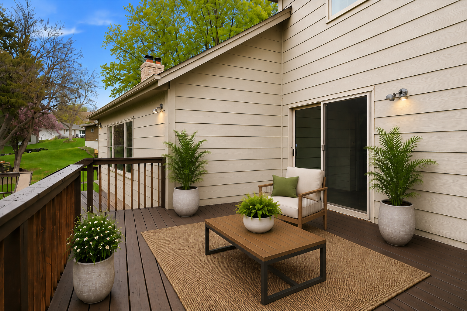 Virtually staged upper tier of deck