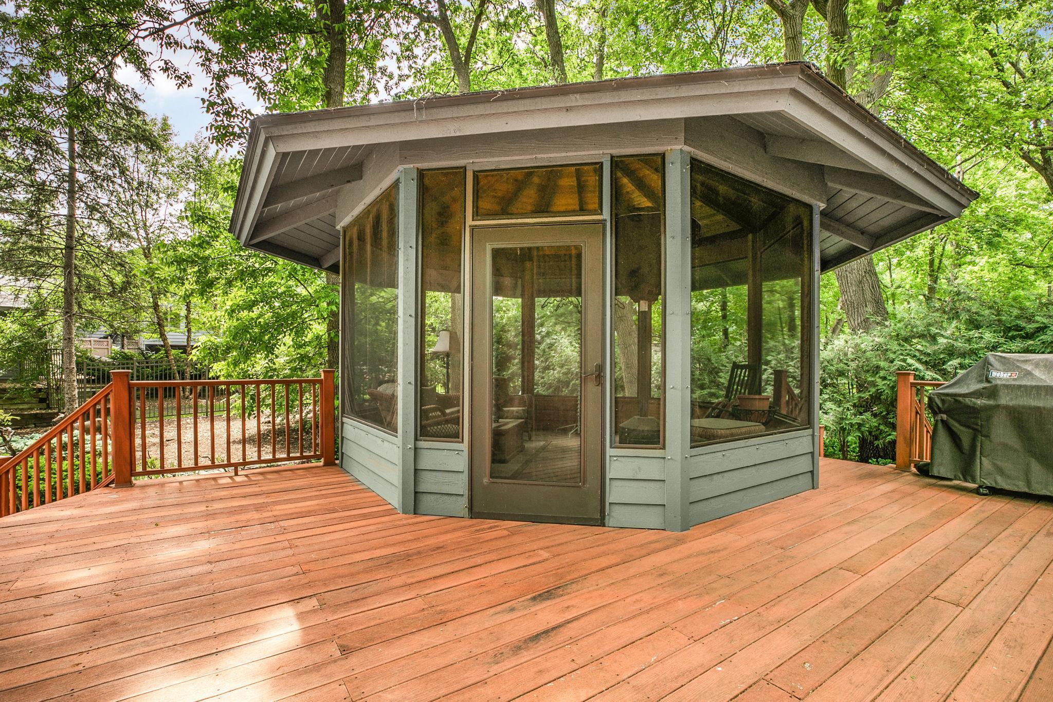Charming gazebo offers a peaceful outdoor retreat.