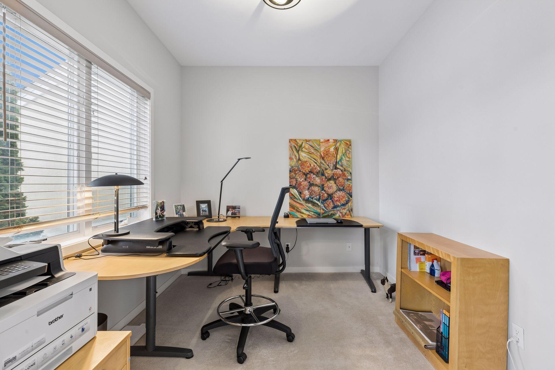 Privately tucked behind French doors the dedicated main-floor office is ideal for work-from-home.