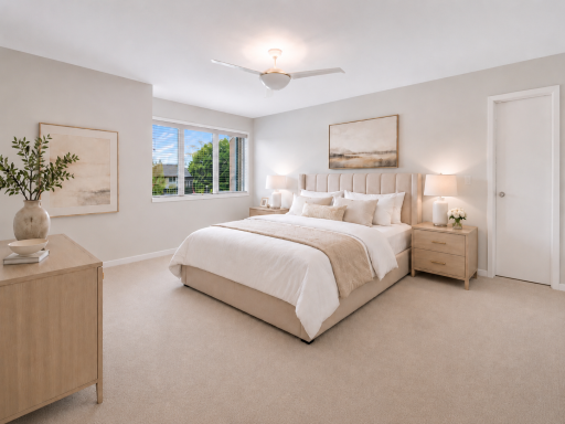Virtually staged Primary Bedroom. Spacious primary bedroom with large walk-in closet.