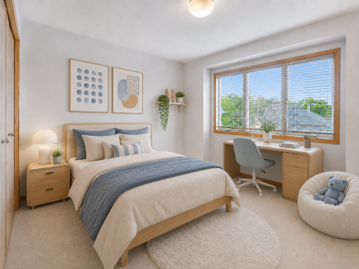 Virtually staged bedroom 3 on upper level.