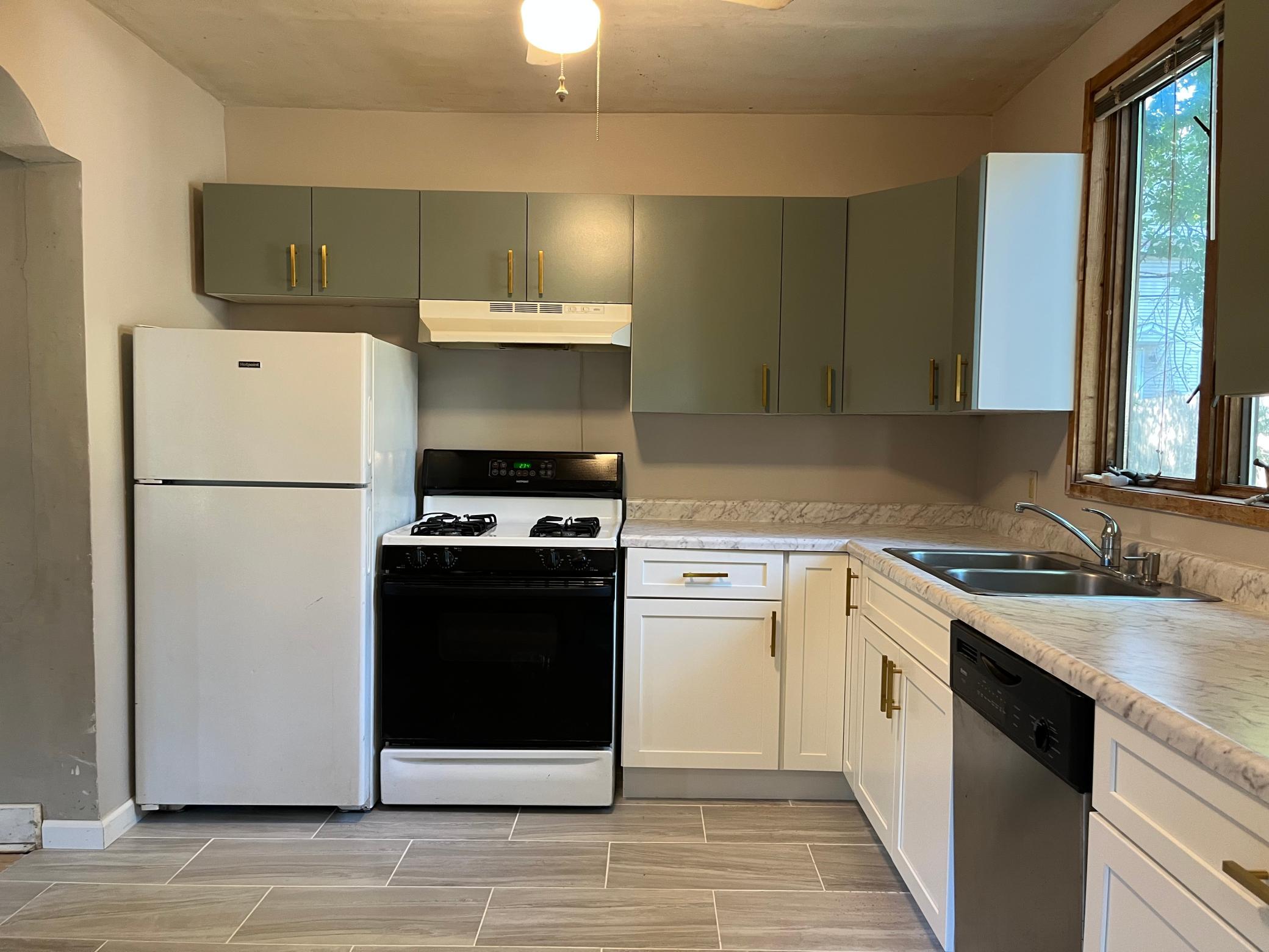 Kitchen ~ Main Floor ~ New Lower Cabinets, Countertops, Hardware, and Flooring