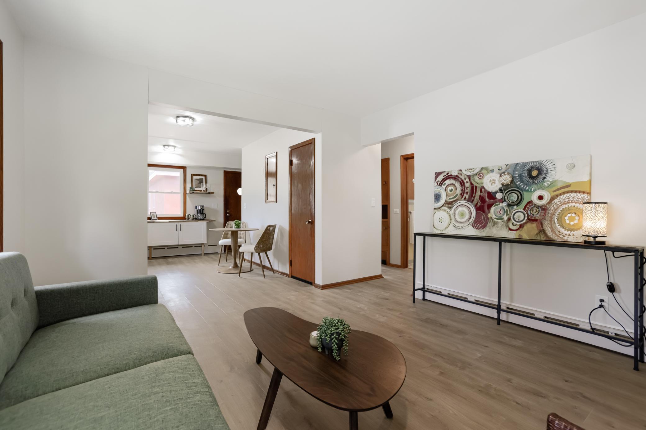 Open floor plan in this quaint house.