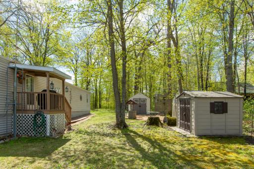 Multiple storage sheds provide plenty of room for all your lake and outdoor gear.