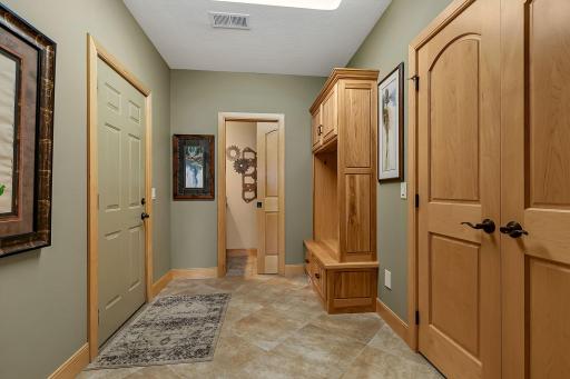 Lower level mudroom features built in lockers for your outdoor apparel.