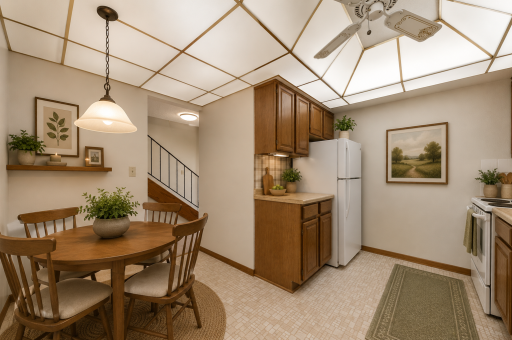 Informal, eat in kitchen with lots of cupboards & storage space. (virtually staged)