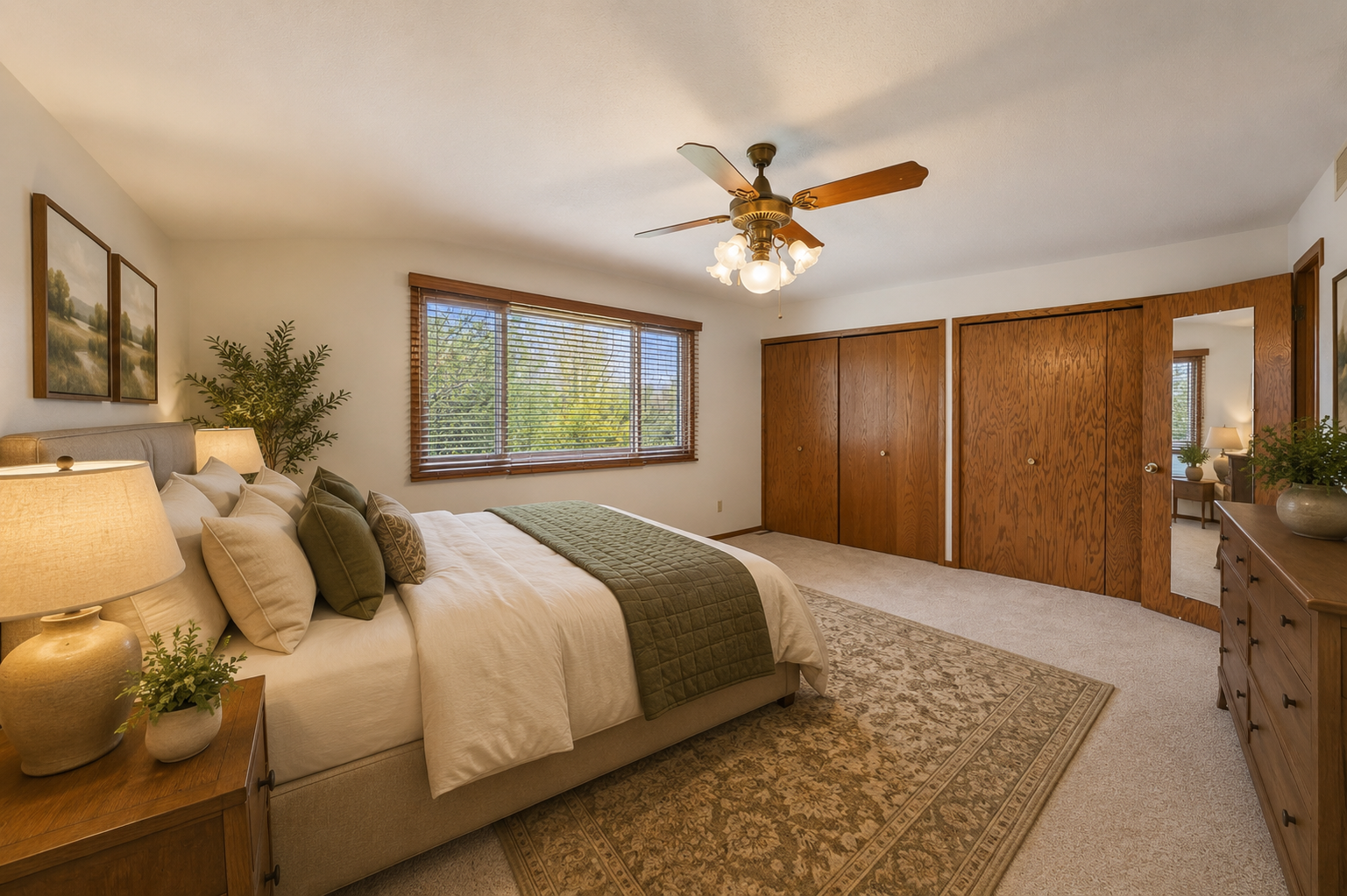 New carpet & paint throughout (2026), spacious owner suite (19x.12.3), double closets for added storage, private 3/4 bath. (virtually staged)