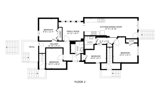 Floor 2 (Unit #1 Main Level) Blue Print (4bd/2bath)