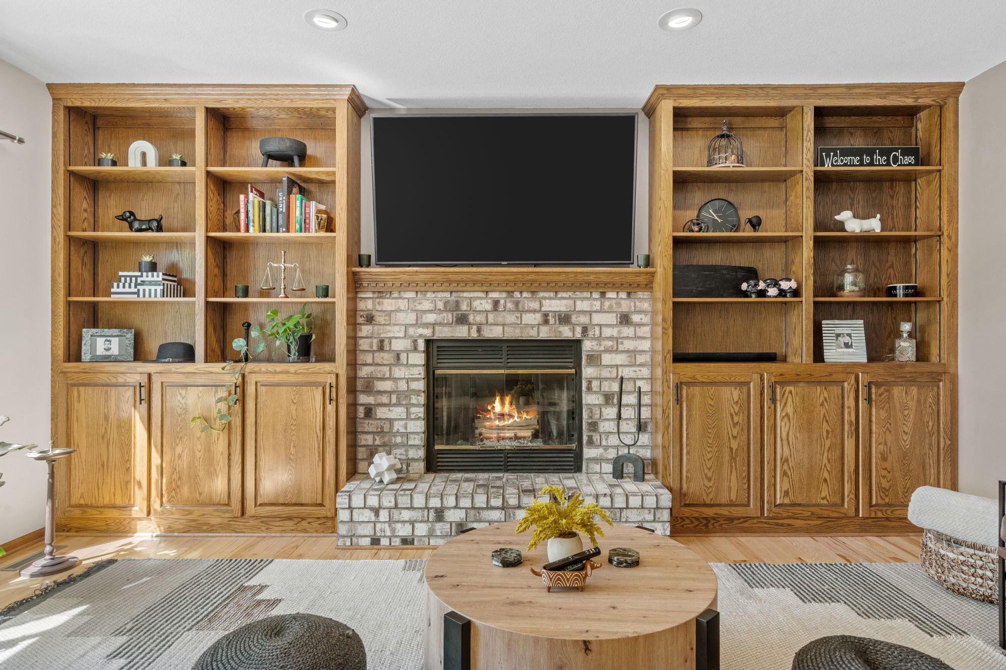 Custom Built-Ins & Wood Burning Fireplace
