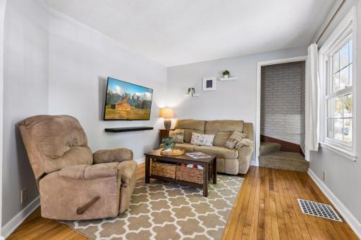 Main level living room, access to upper level