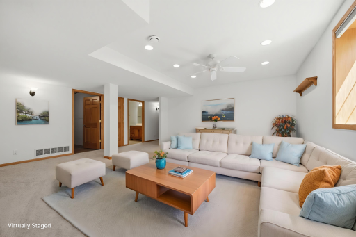 Virtually Staged Lower Level Family Room-