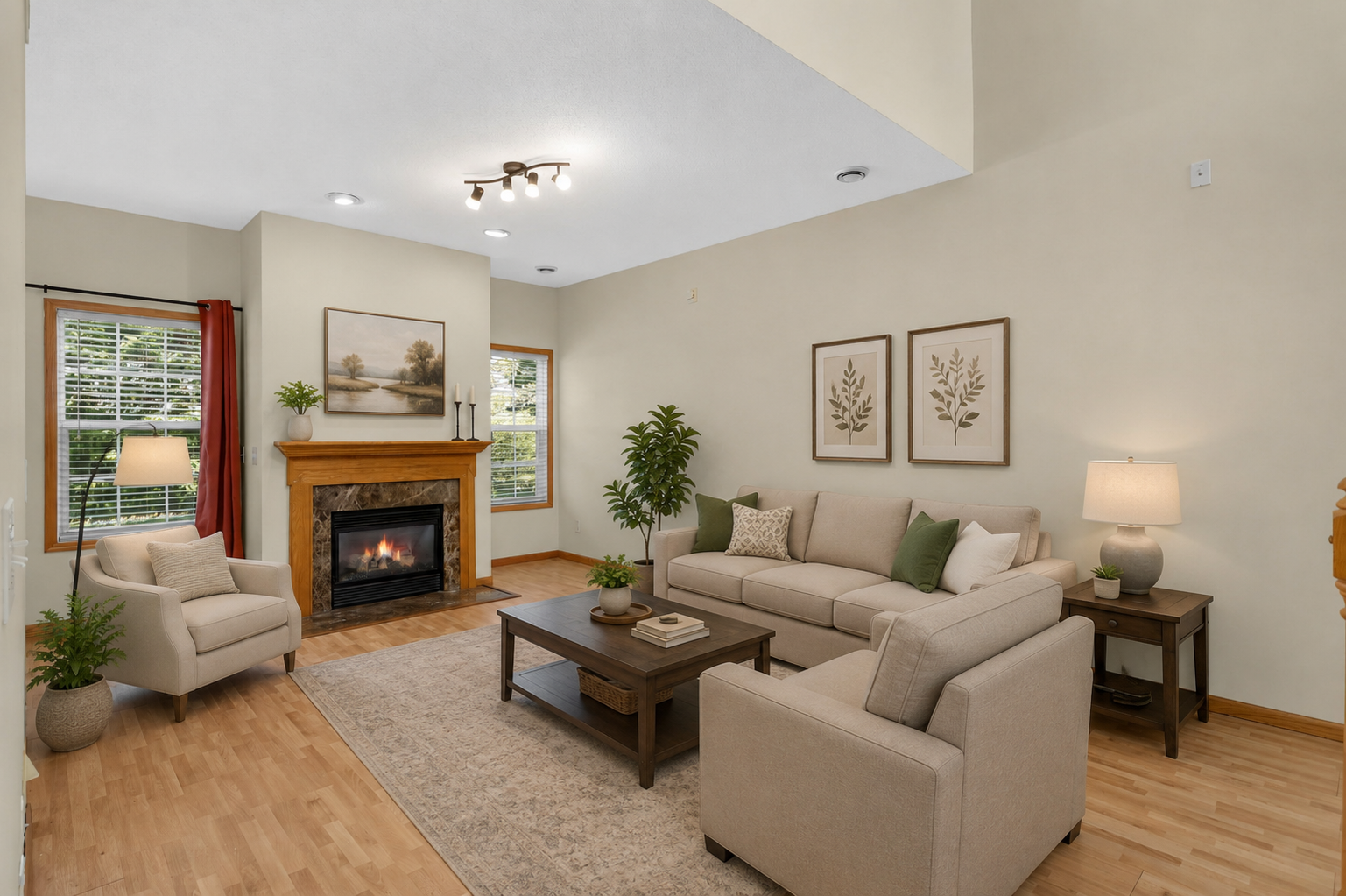 Spacious Living Room with Fireplace
