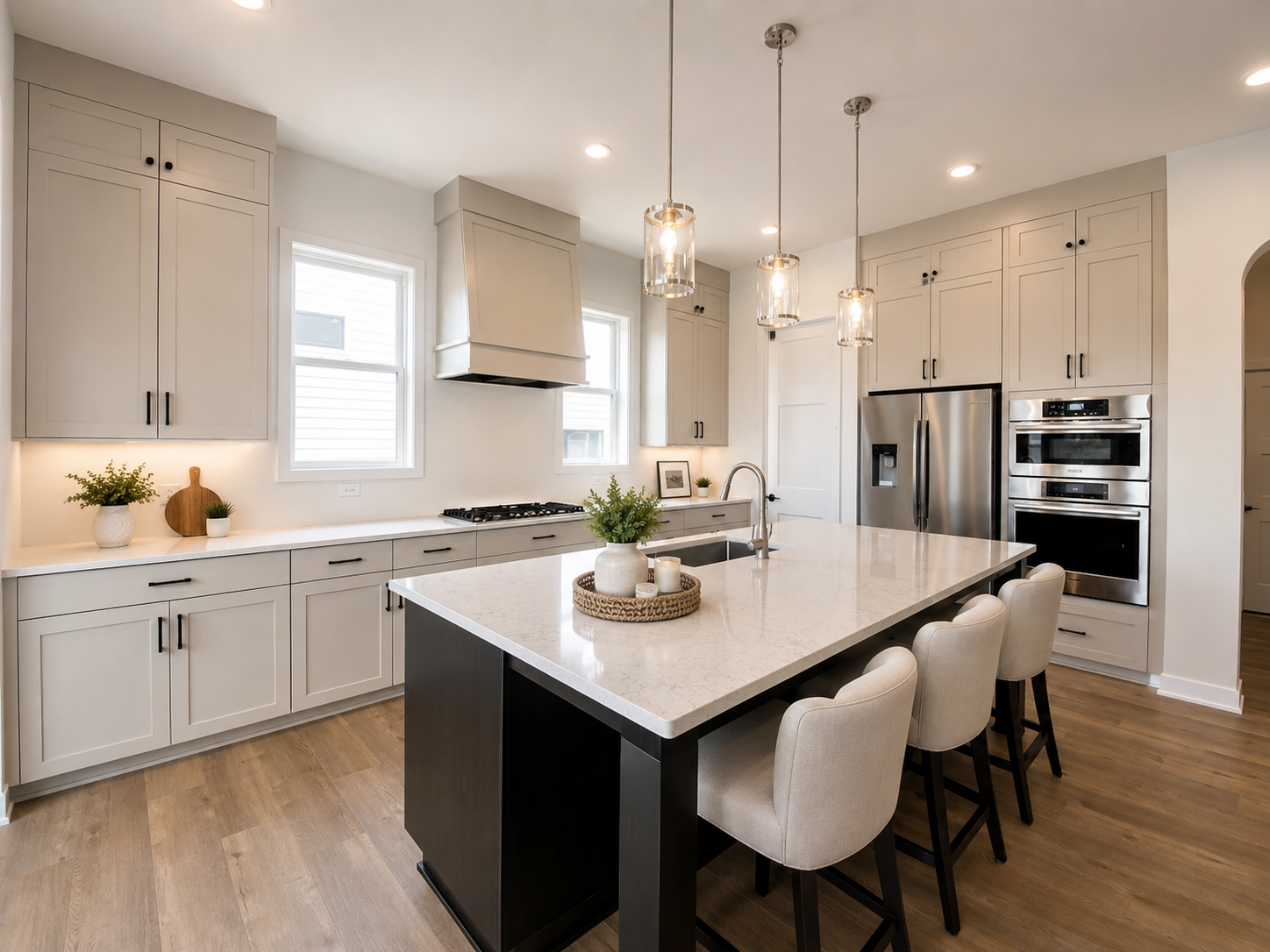 Hampton kitchen layout- staging and landscaping generated using AI for illustrative purposes