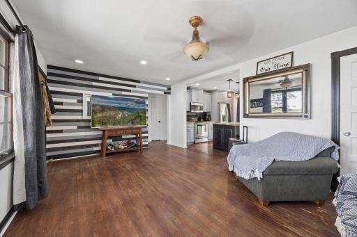 Open layout the bring you outside with lots of windows