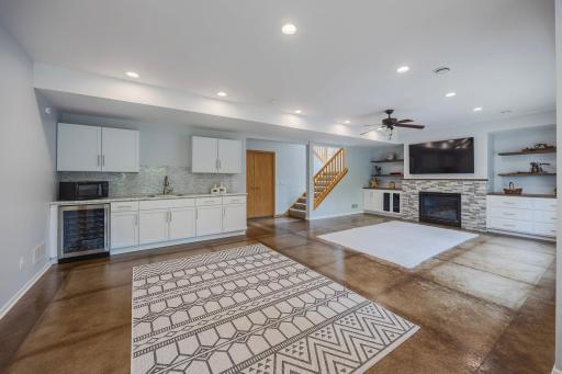 Modern, refinished basement with gas fireplace and wetbar!