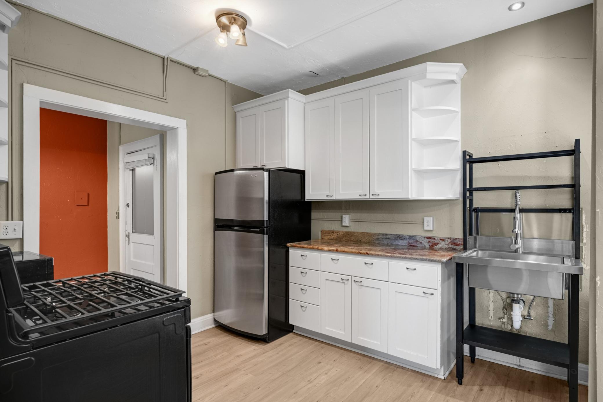 Clean, crisp, white cabinet storage