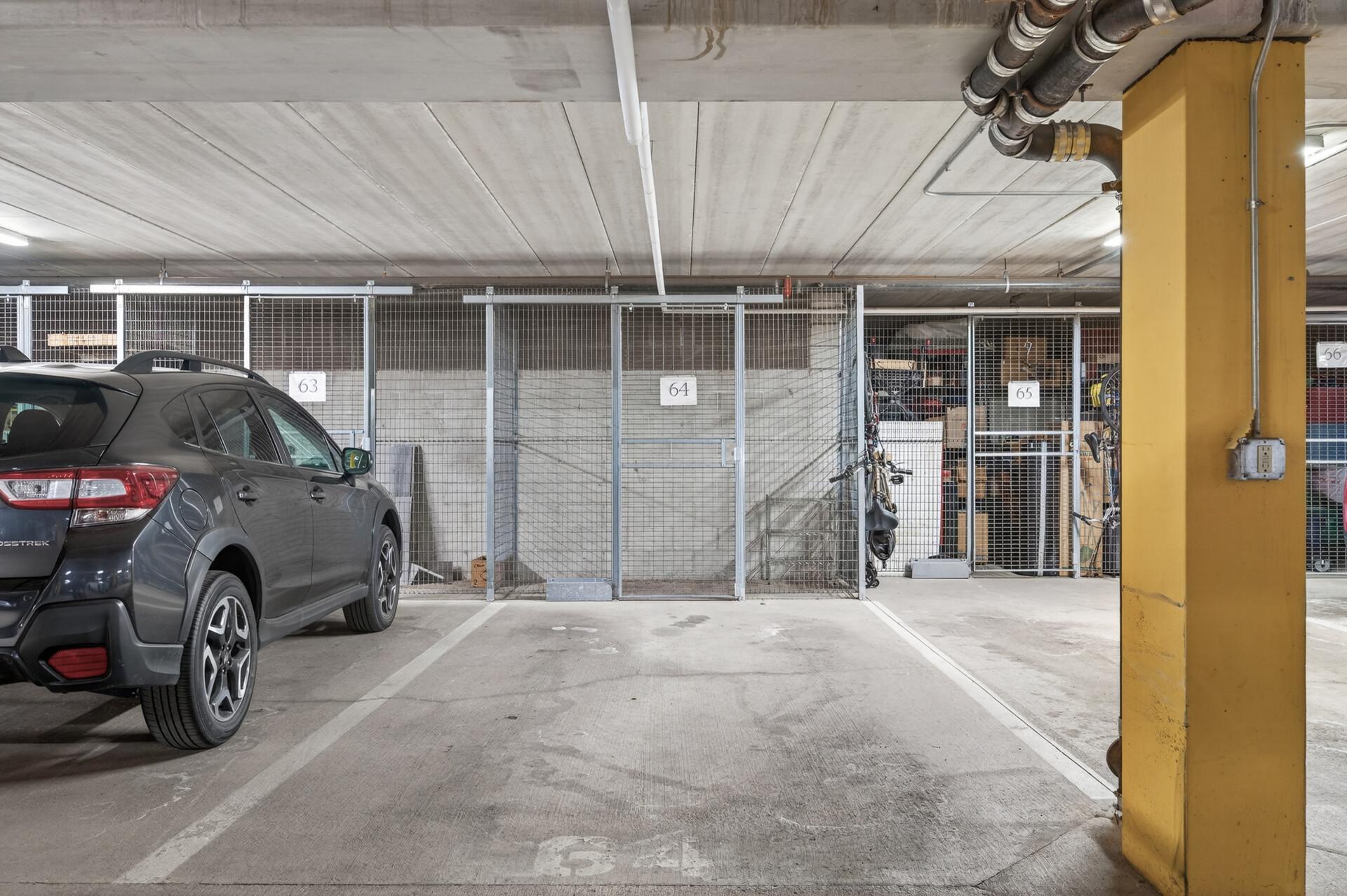 Assigned parking space in the secured, underground attached garage with a secured storage locker, too!