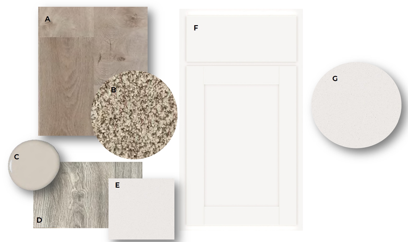 The included, designer inspired interior finish package for this home! White cabinets, white quartz countertops throughout, LVP flooring and more!