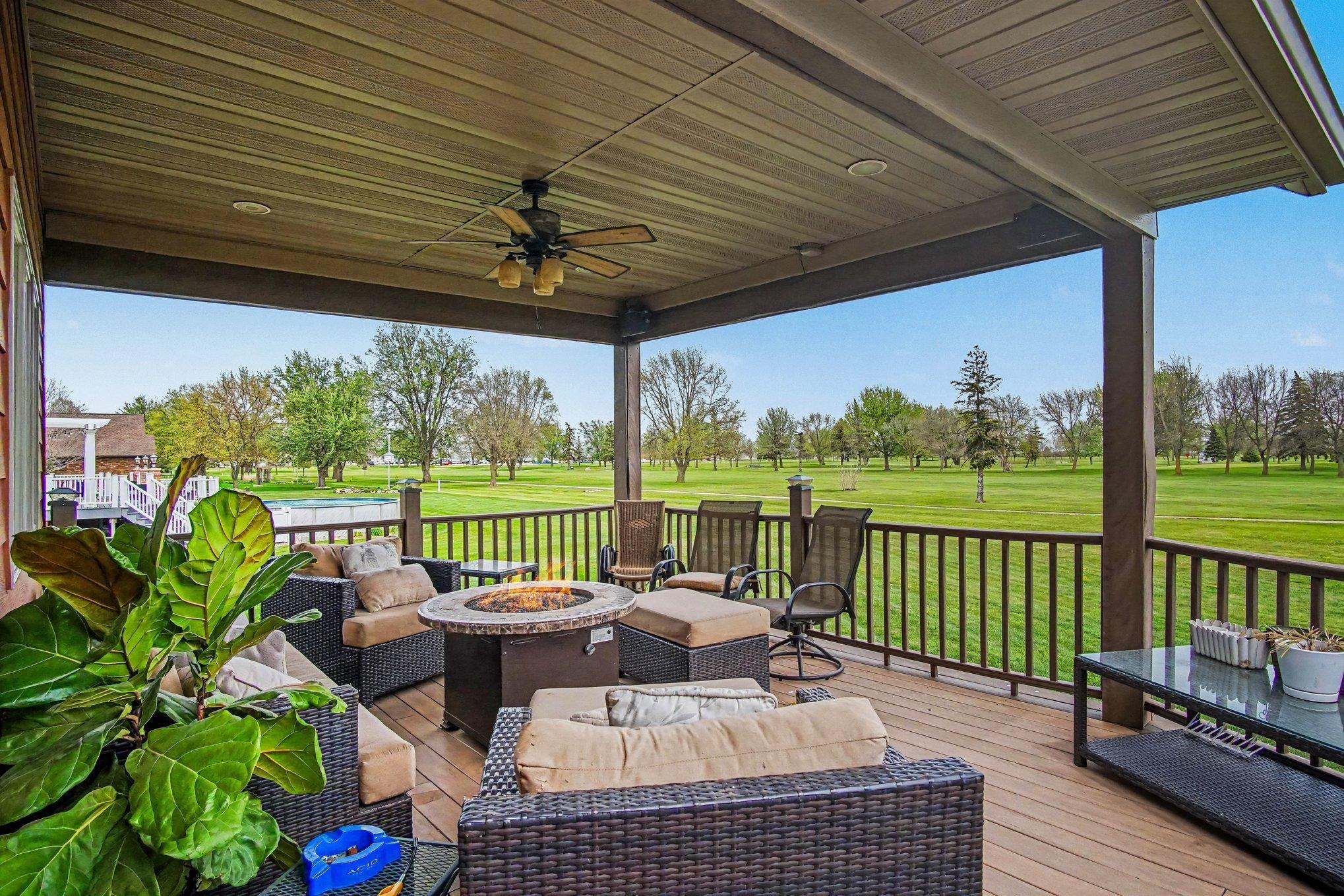 Covered composite deck facing golf course