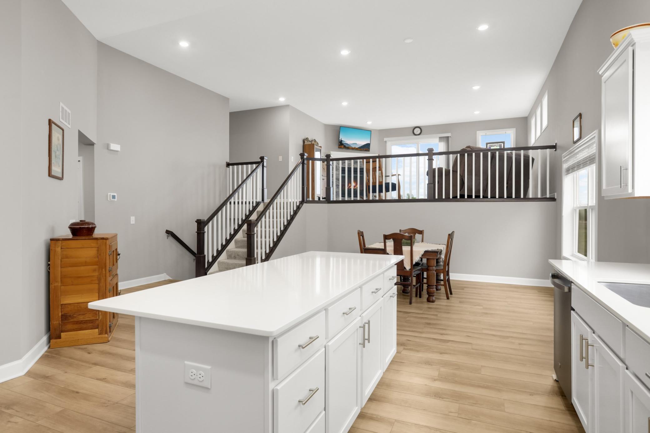 Plenty of space for prep at the center island. Room for 3+ stools and tons of storage.