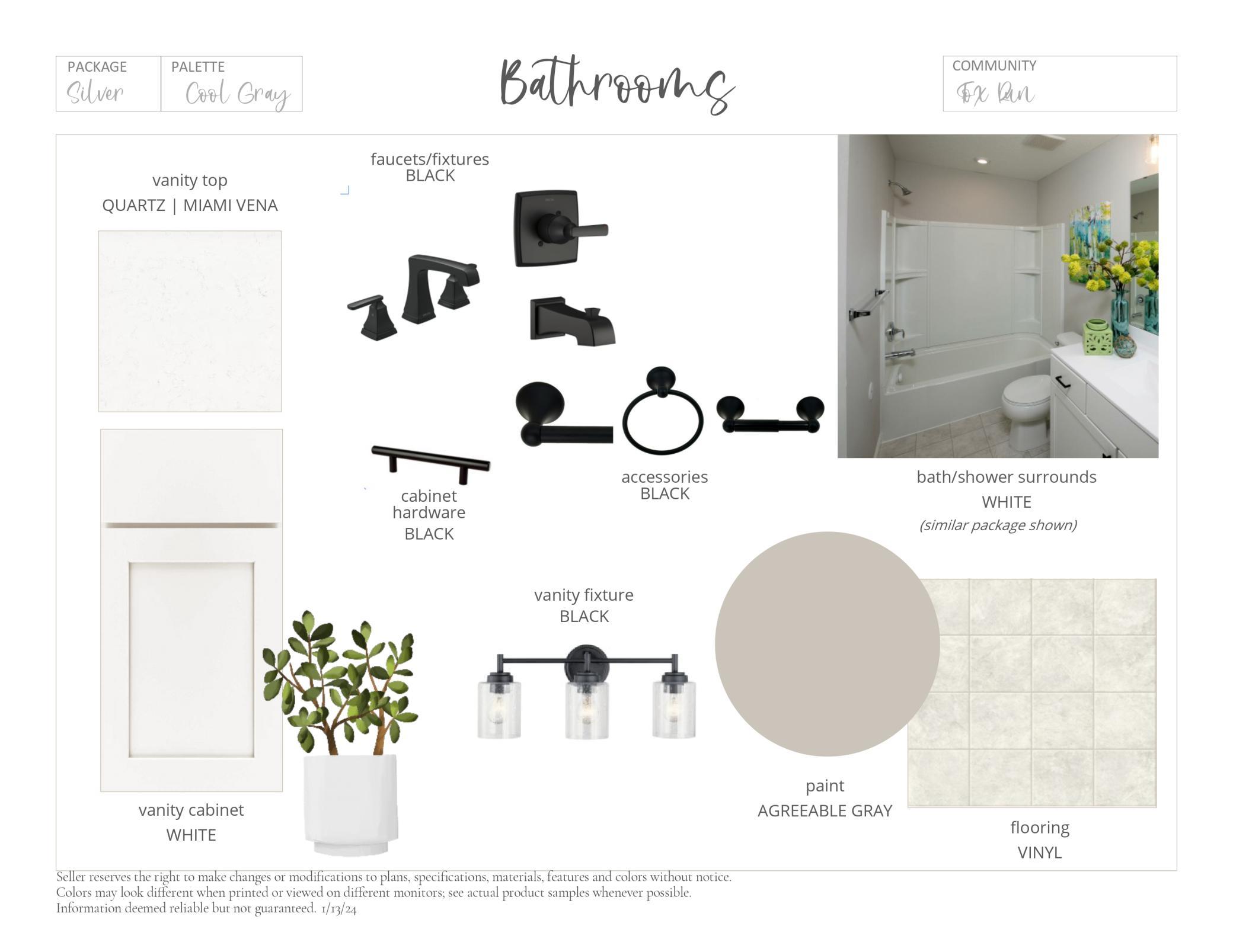 Interior Color Package. Photos and renderings may not depict actual plan, materials, & finishes may vary. All measurements are approximate.