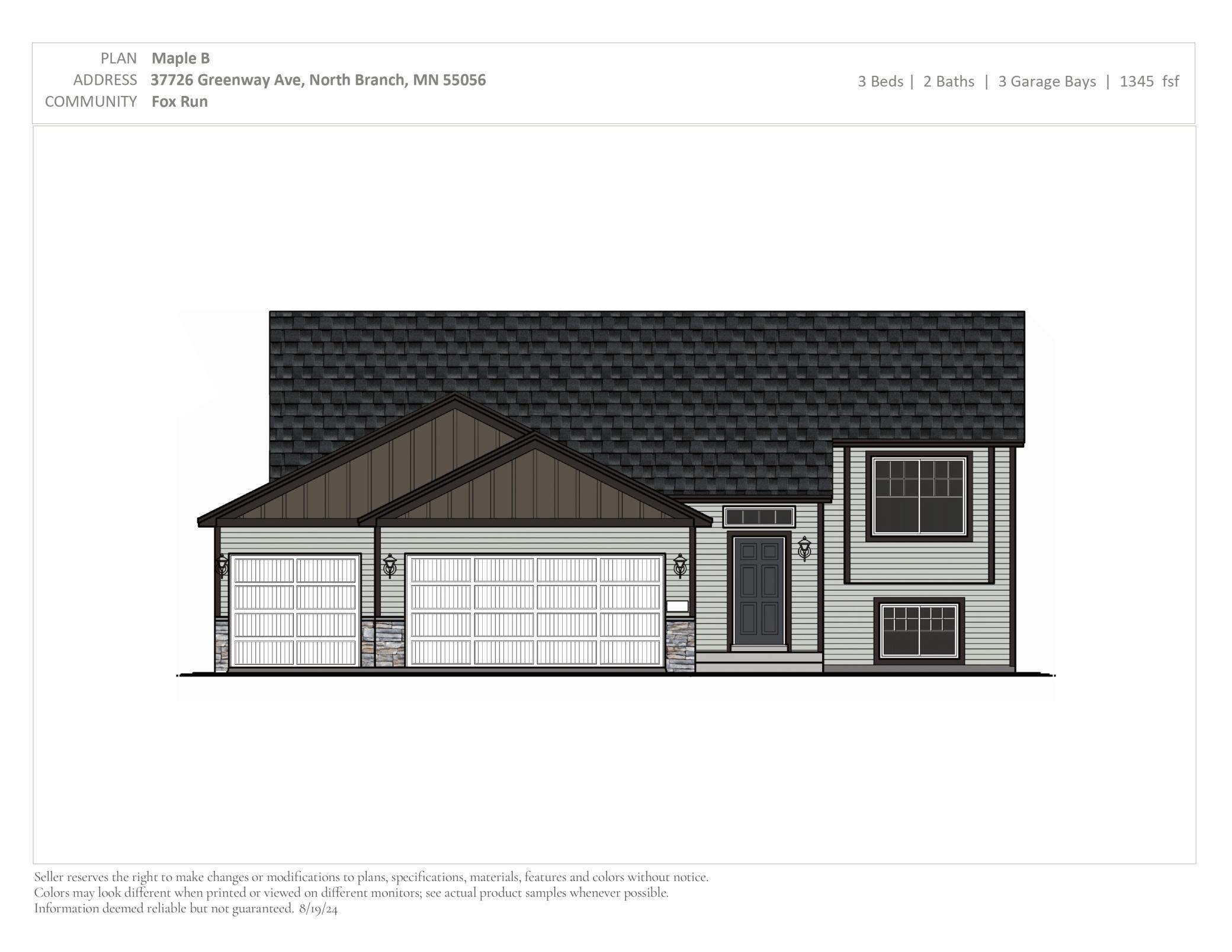 Exterior Color Package. Photos and renderings may not depict actual plan, materials, & finishes may vary. All measurements are approximate.