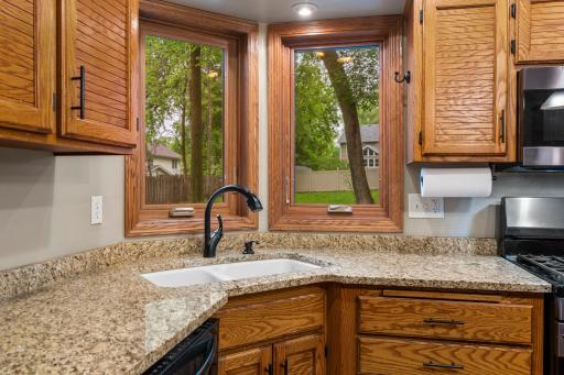 Corner kitchen window brings in a ton of natural light.