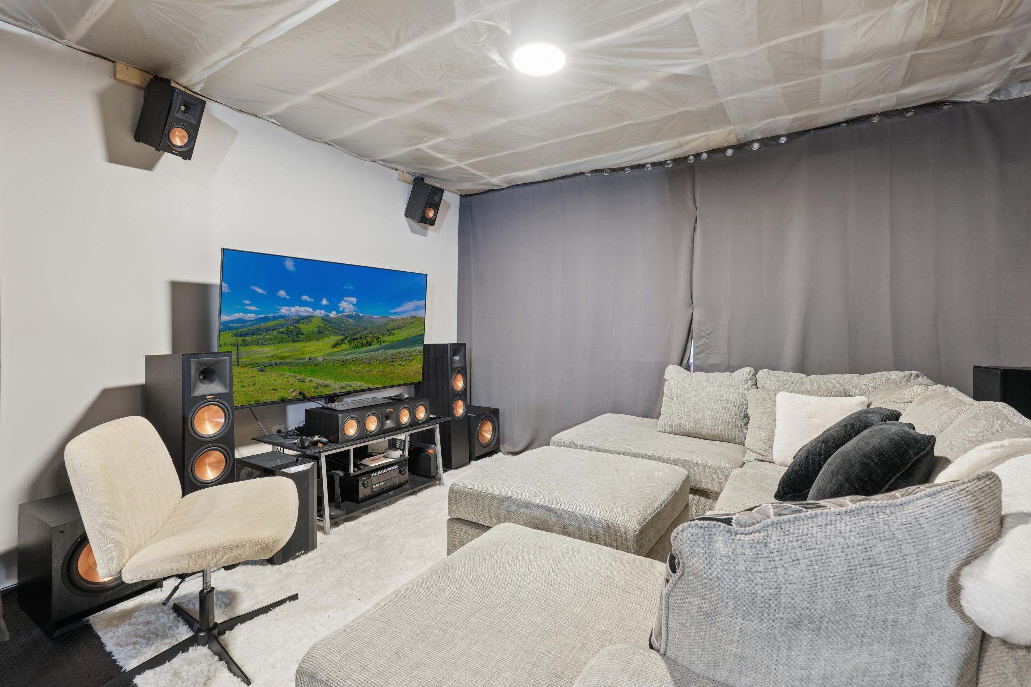 An informal living area in the lower level