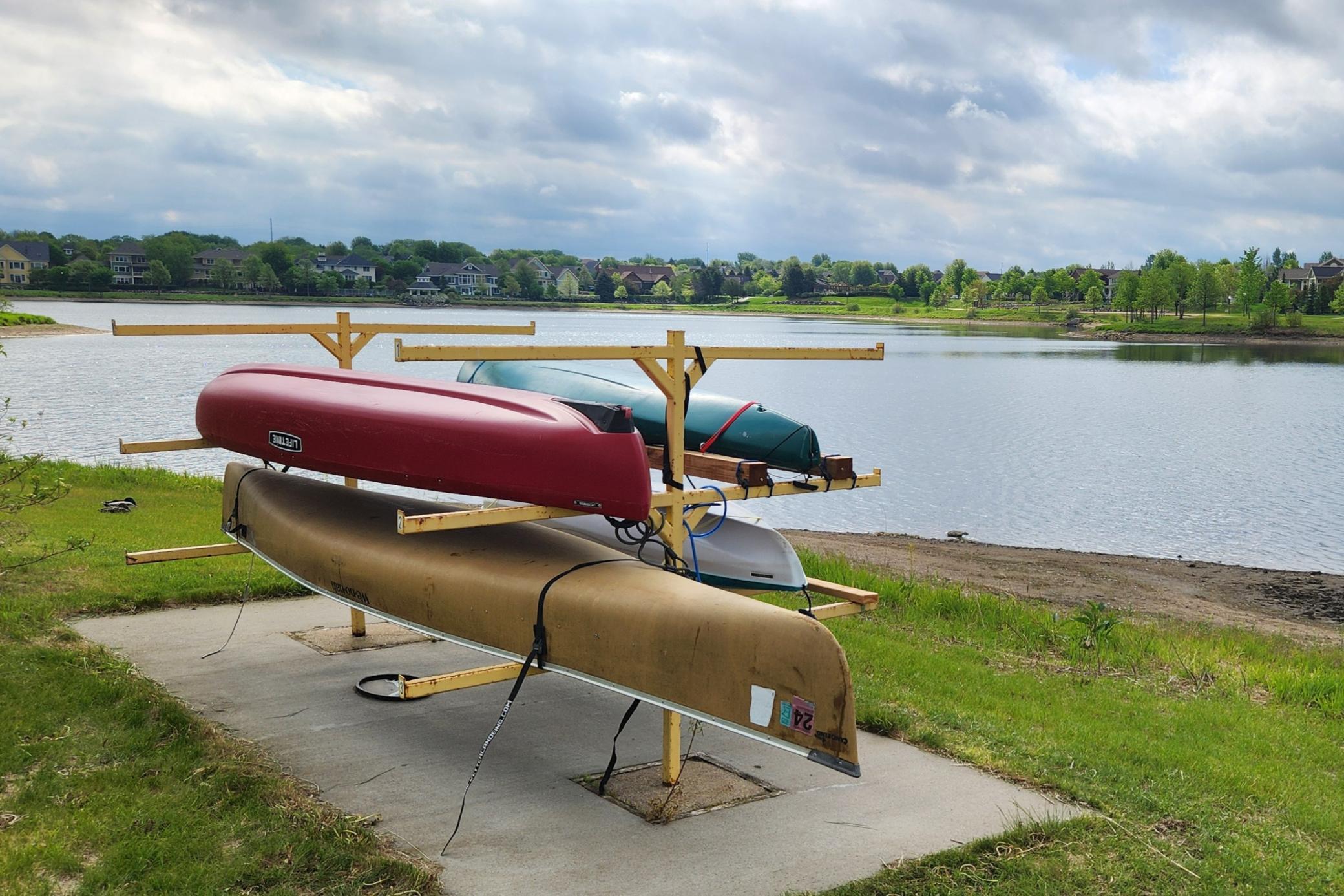 Canoe rack and landing area next to Cobblestone Lake
