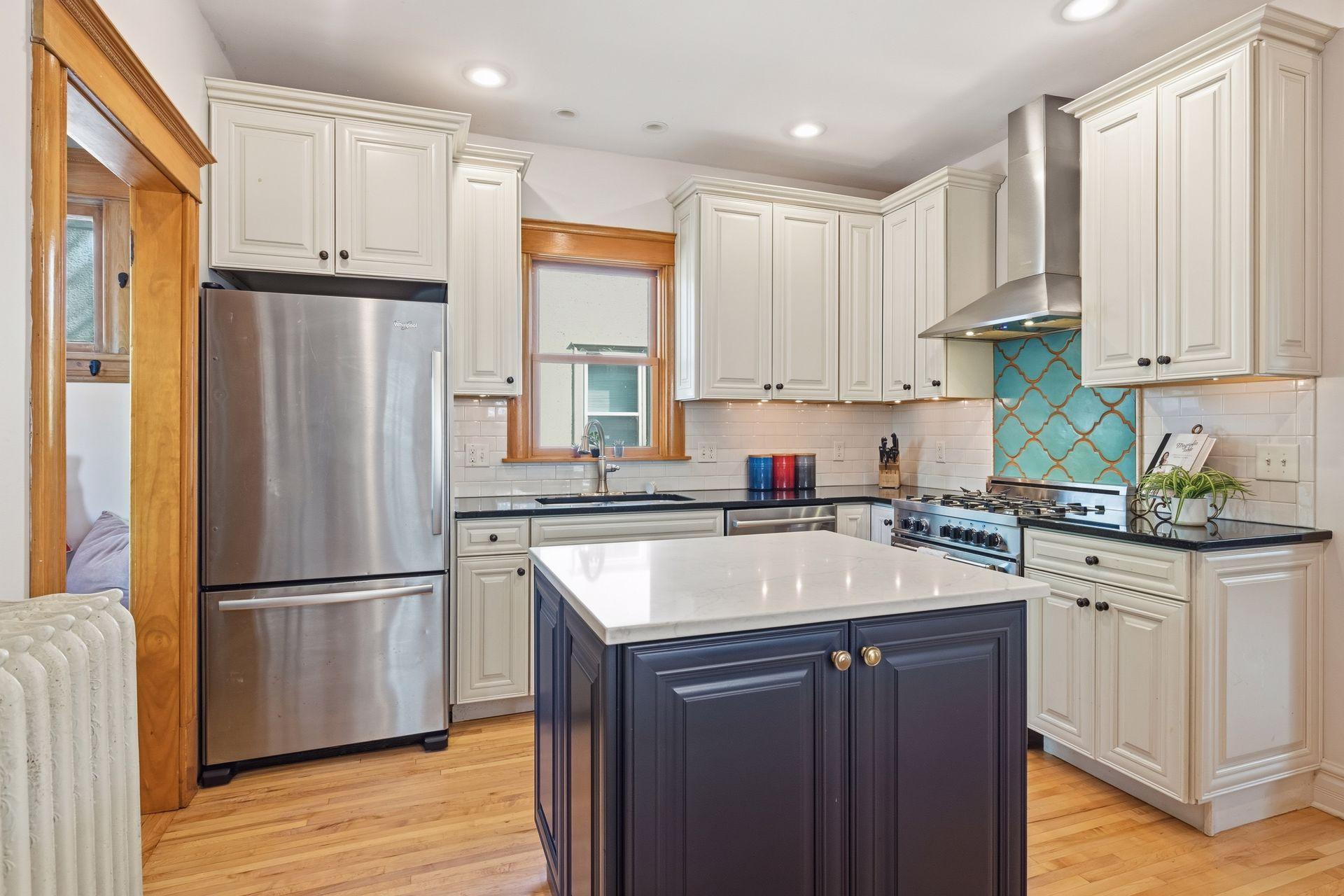 Beautifully updated kitchen with large center island