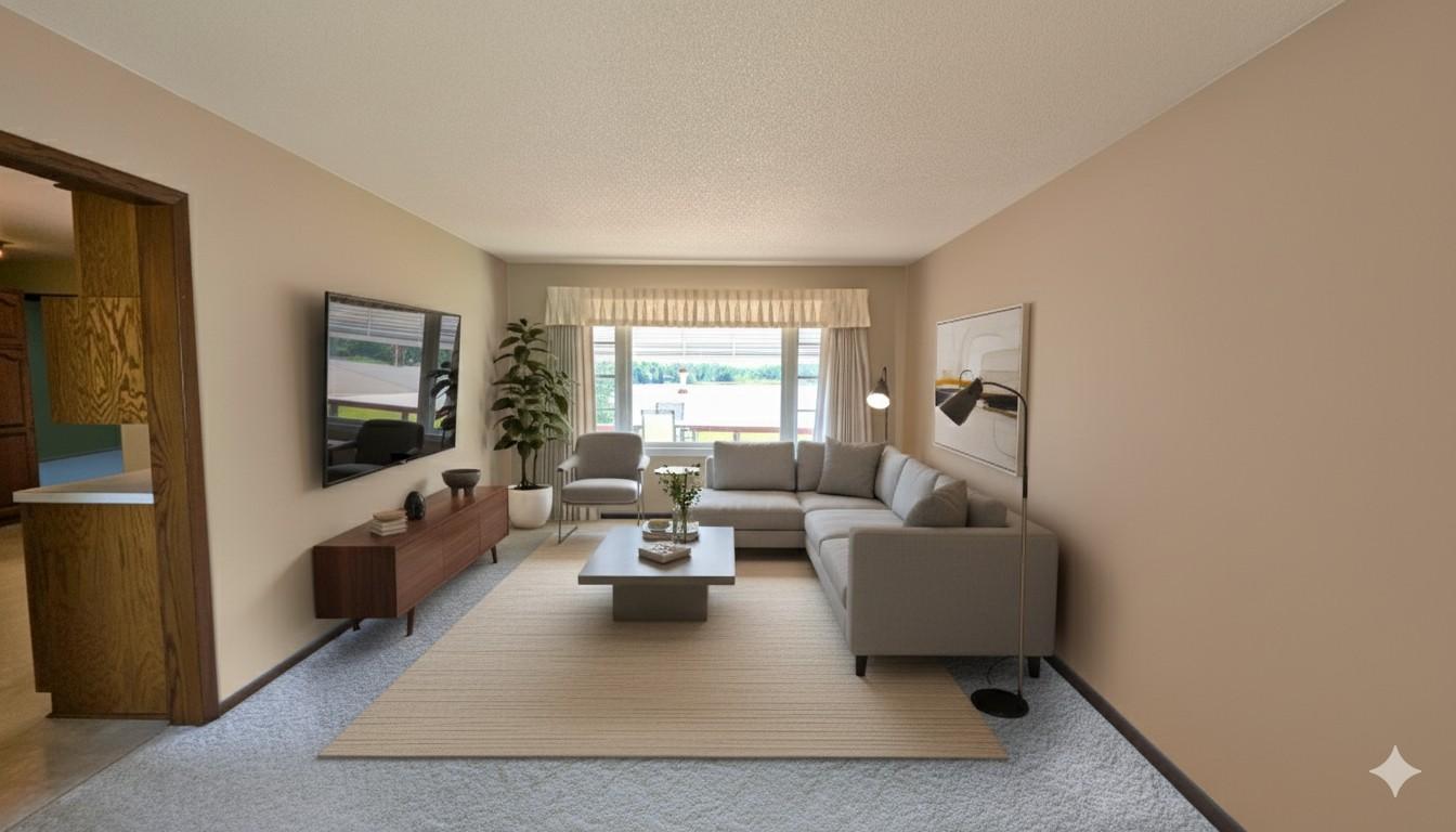 Spacious Living room with a lake View