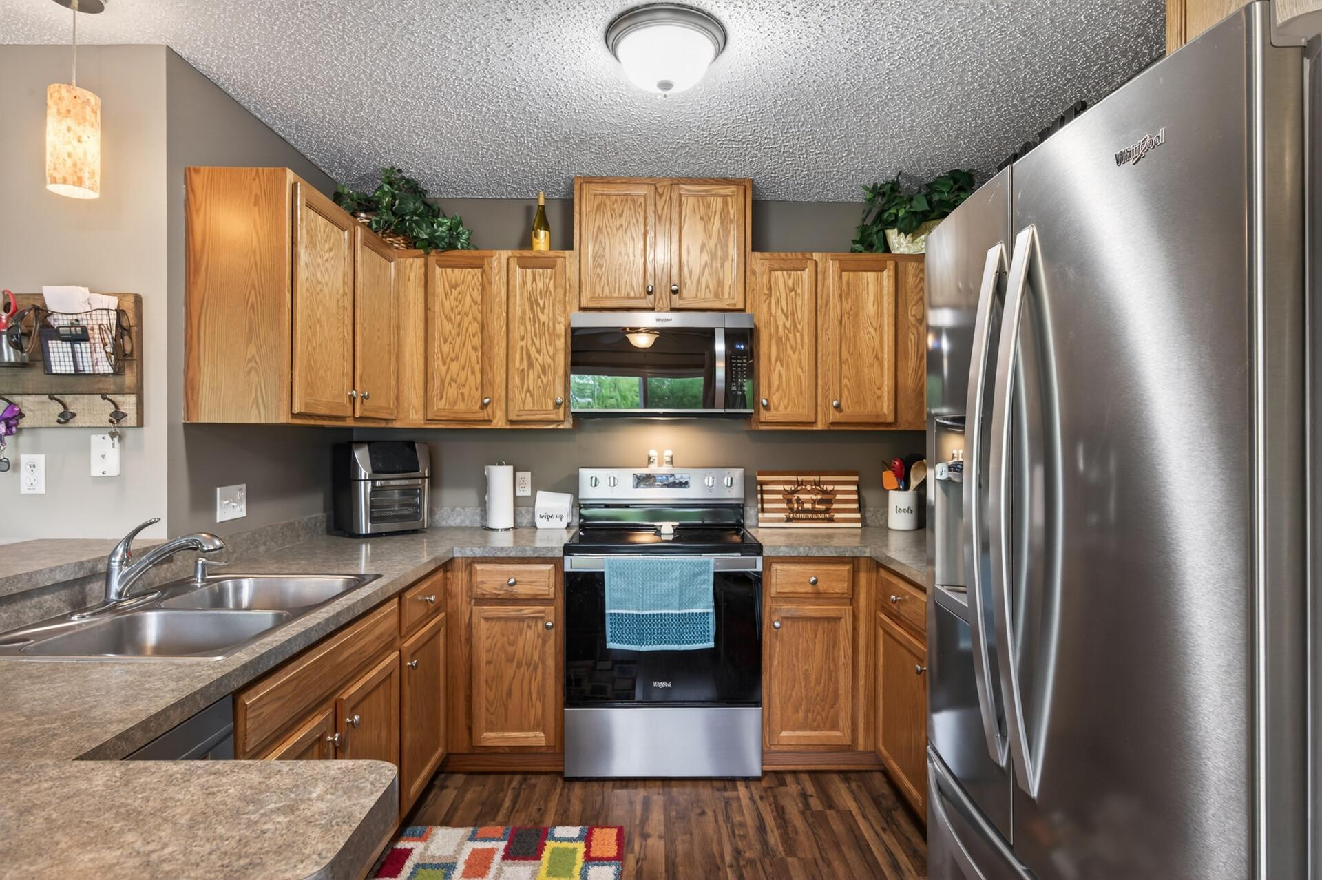 Kitchen with great storage and stainless steal appliances.