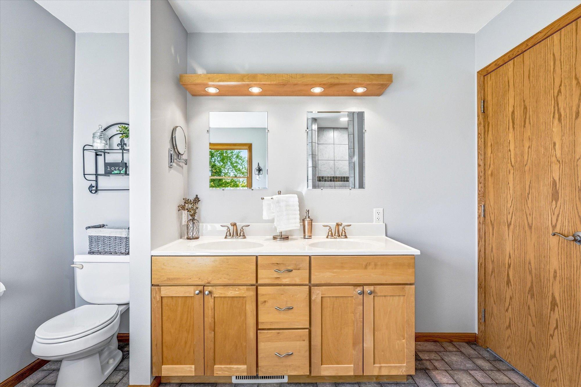 Double sink vanity-primary bathroom.