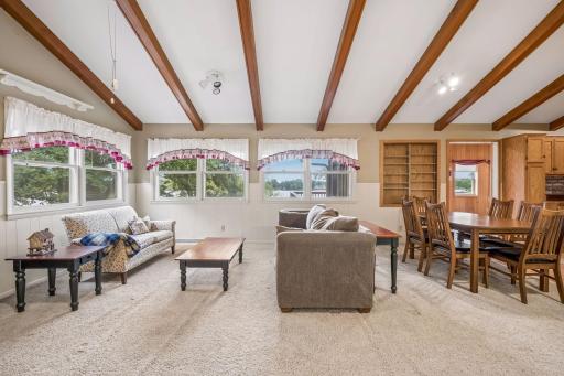 Main level living room with vaulted ceilings