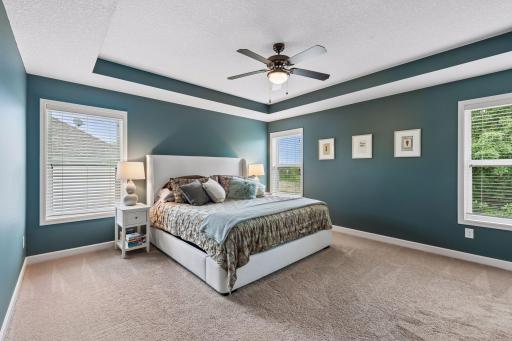 The primary suite is the perfect retreat with tray ceilings and en-suite bathroom.