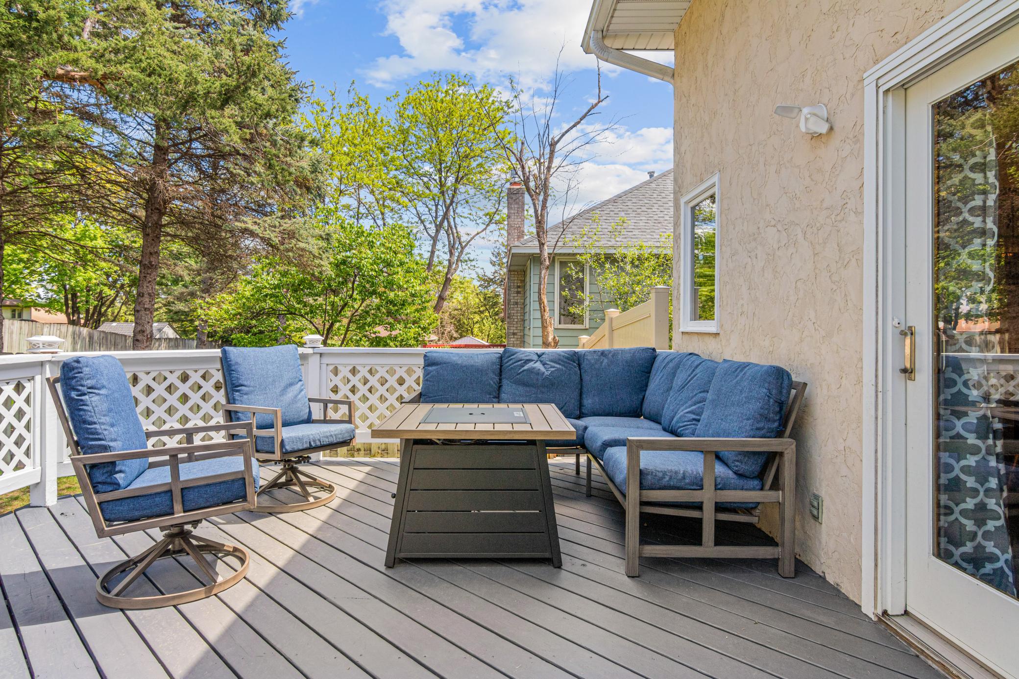 Spacious deck accomodates nice seating arrangements.