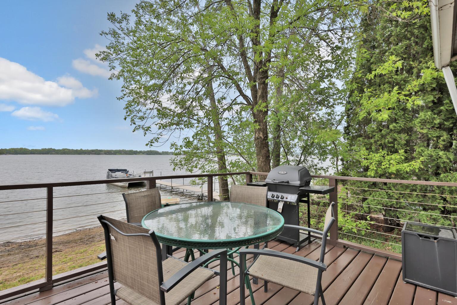 Lake side deck for dinner grilling and lakeview enjoyment.