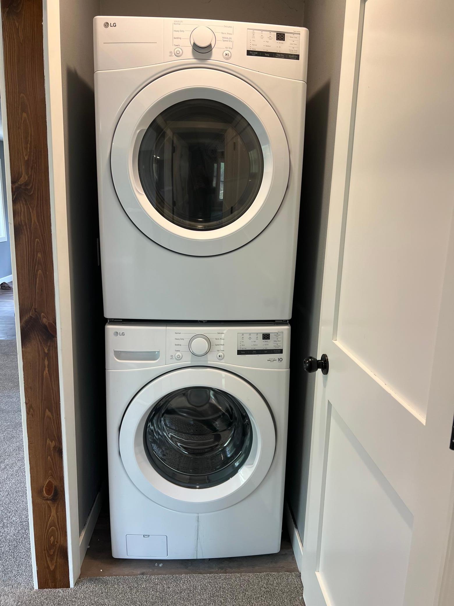 Laundry space with stackable frontload washer & Dryer