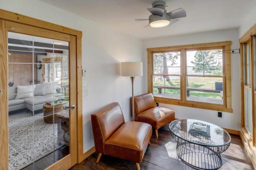 Office/four season porch with exceptional views of Whitefish Lake.