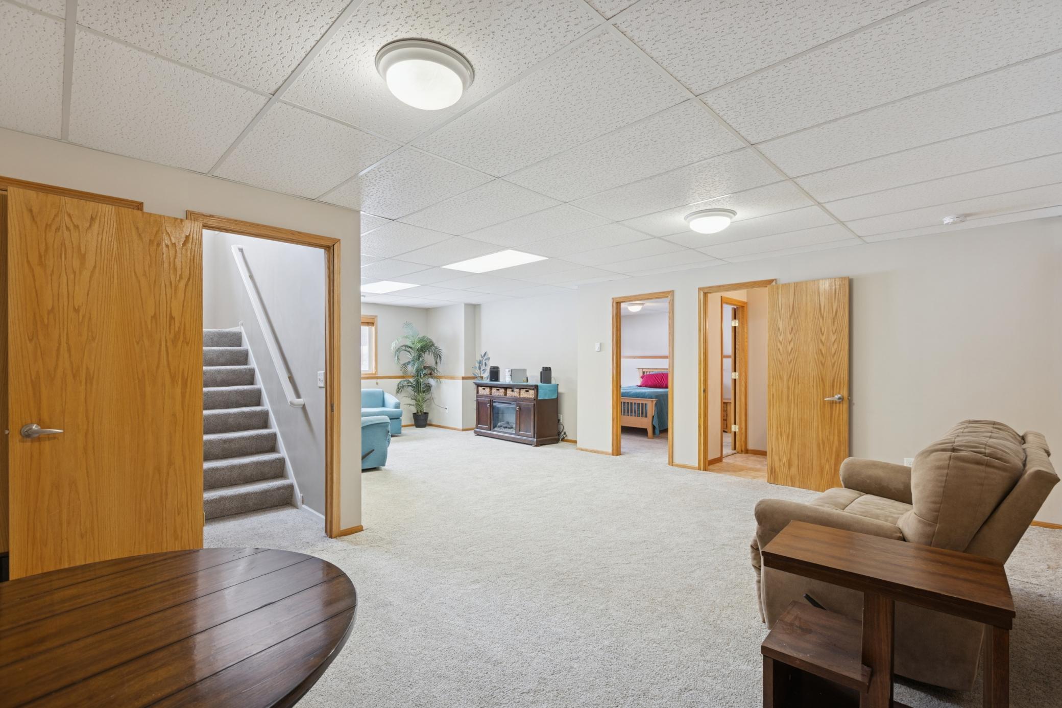 Spacious lower level family room.