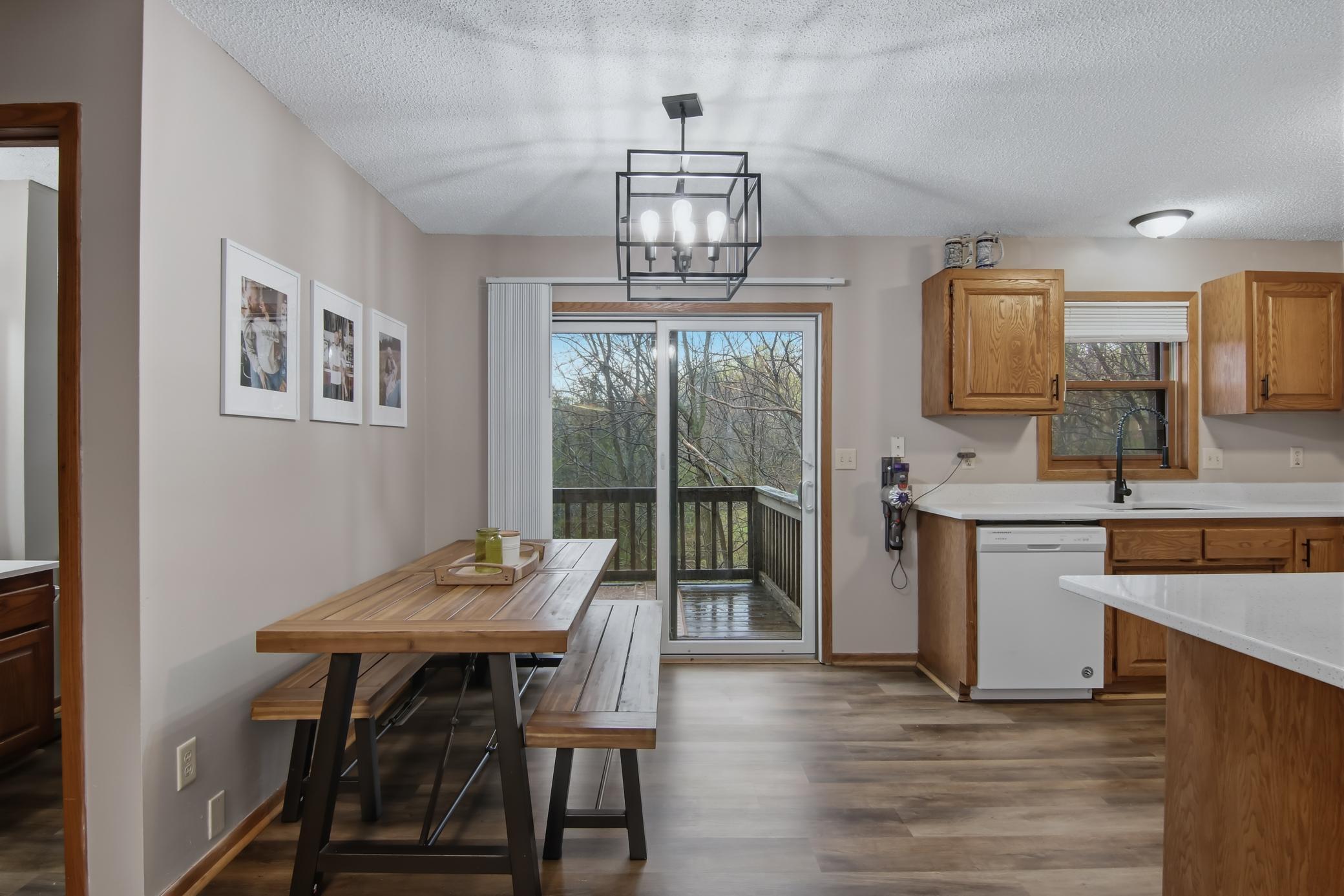 The dining area has room for a farm house table!